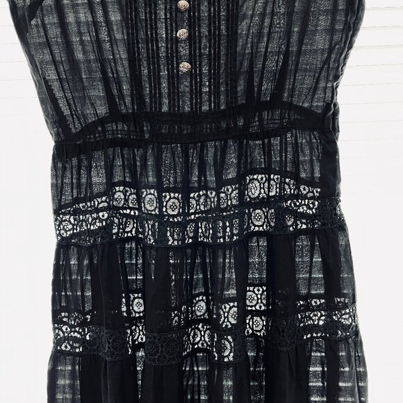 Rare! VINTAGE Crochet Dress Tiered Skirt Whimsigoth Fairy Grunge Sheer Size 6 - Picture 7 of 15